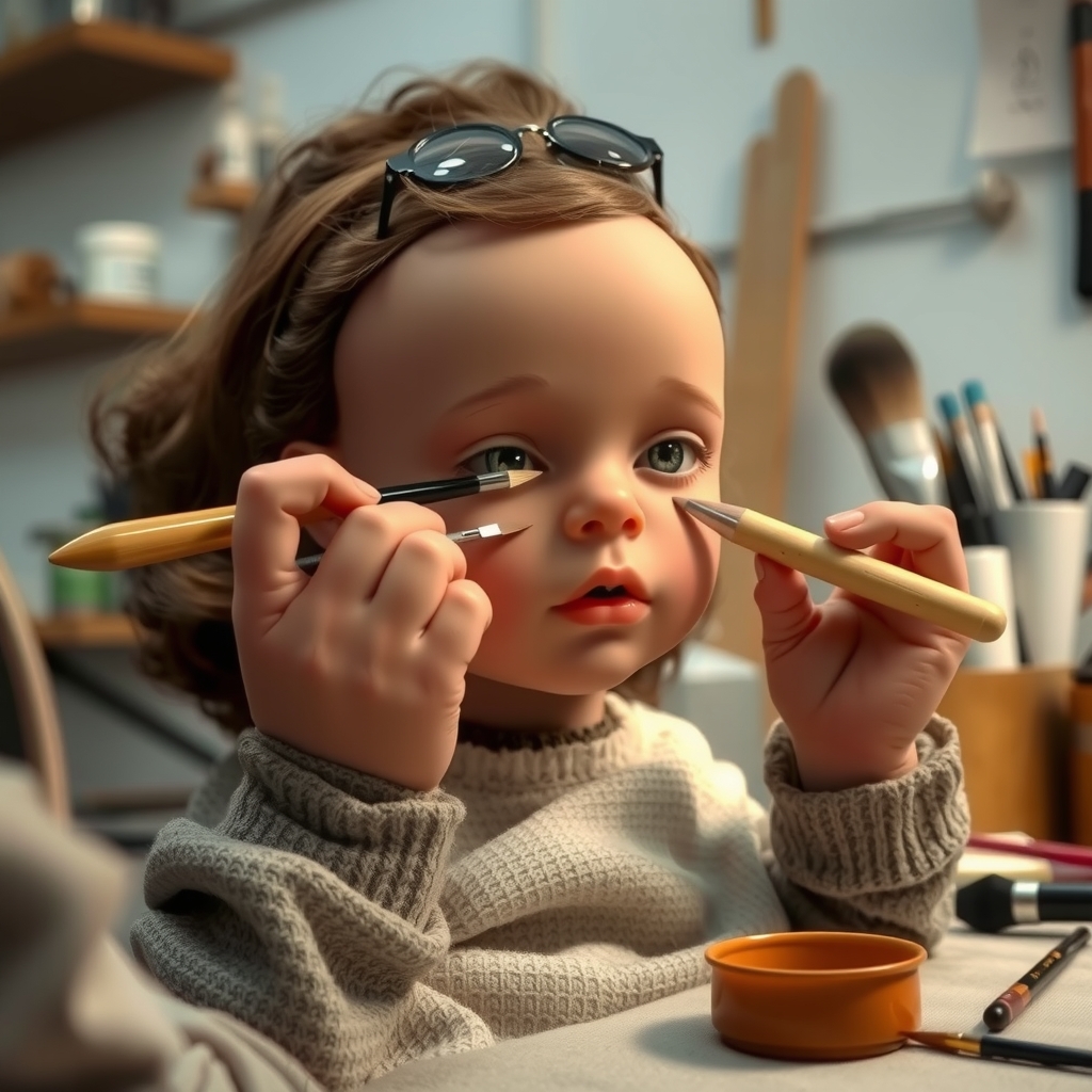 Artista italiana al lavoro su una bambola reborn