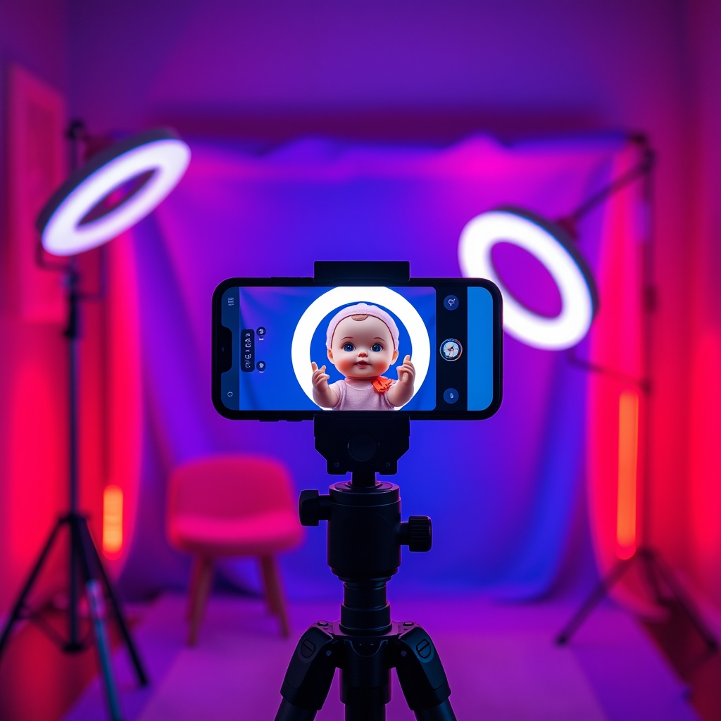 Setup per creare contenuti TikTok con bambola reborn