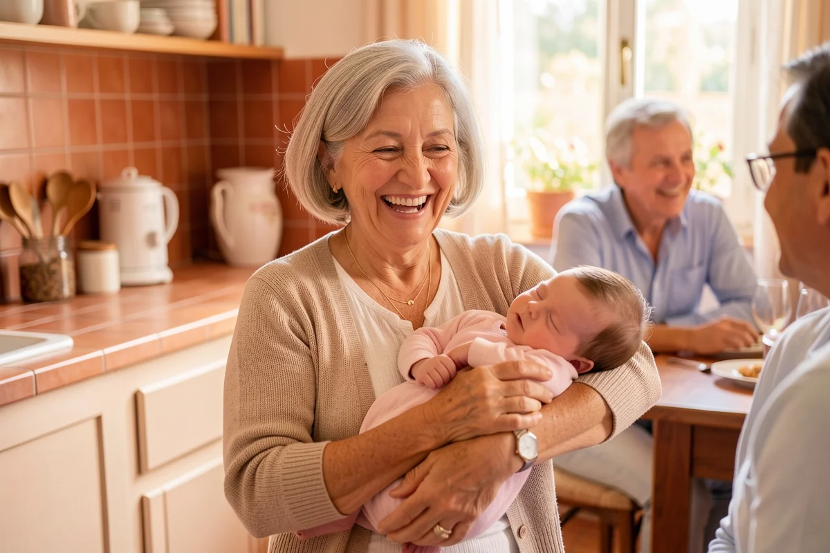 Donna sorridente che mostra la sua bambola reborn neonata durante un raduno di collezioniste