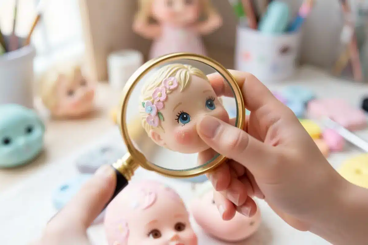 dettagli pittura a mano bambola reborn originale lente ingrandimento