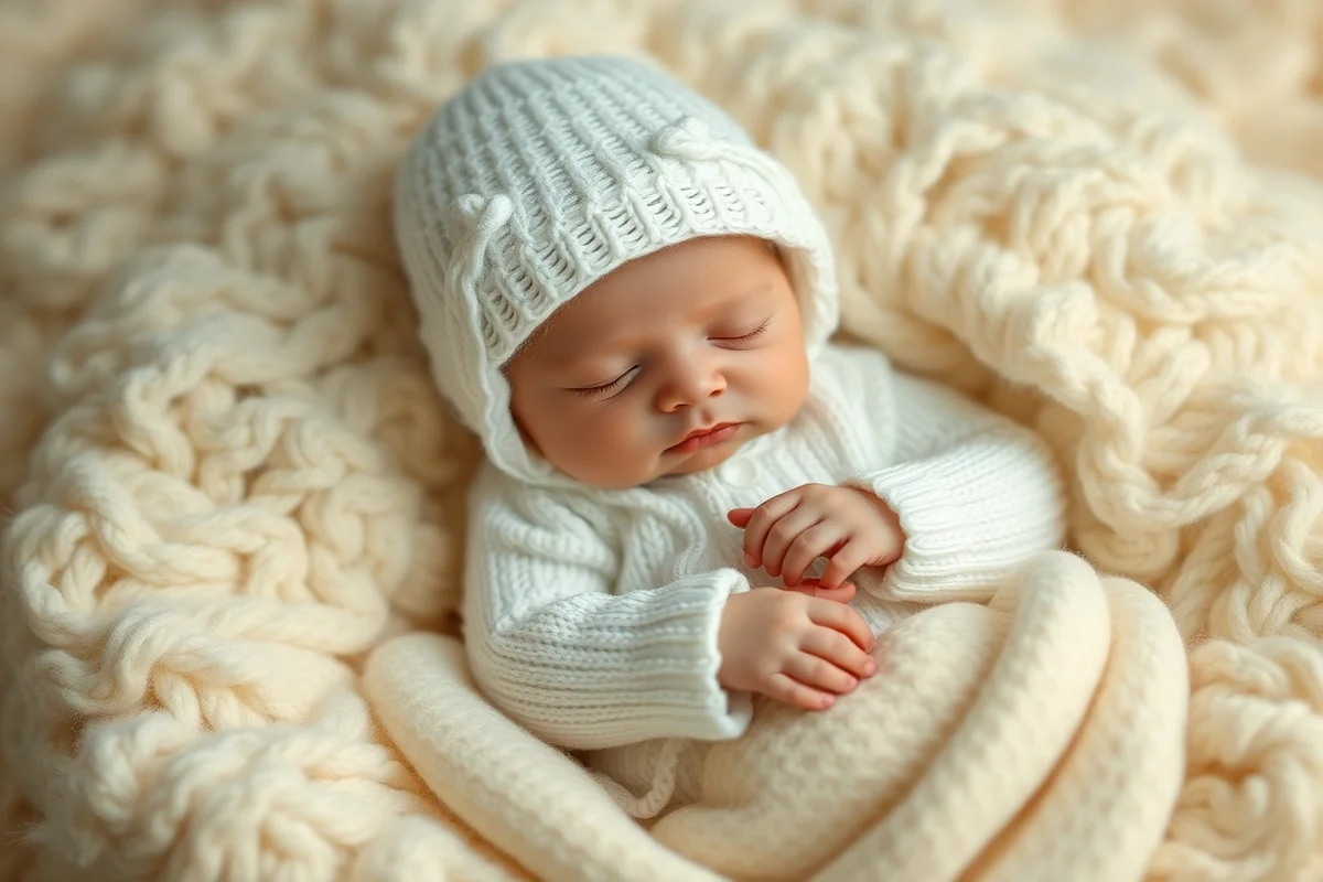 neonato che dorme avvolto in copertina bianca morbida, fotografia professionale in stile newborn