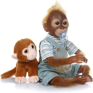 Bambola Reborn Milo Scimmia 50cm — Orangutan Realistico in Silicone con Mohair e Peluche Incluso dettaglio