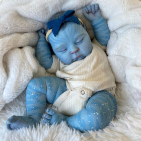 Bambola Reborn Nayla Avatar 49cm — Stile Na'vi Pelle Azzurra Fluorescente con Spot Luminescenti al Buio