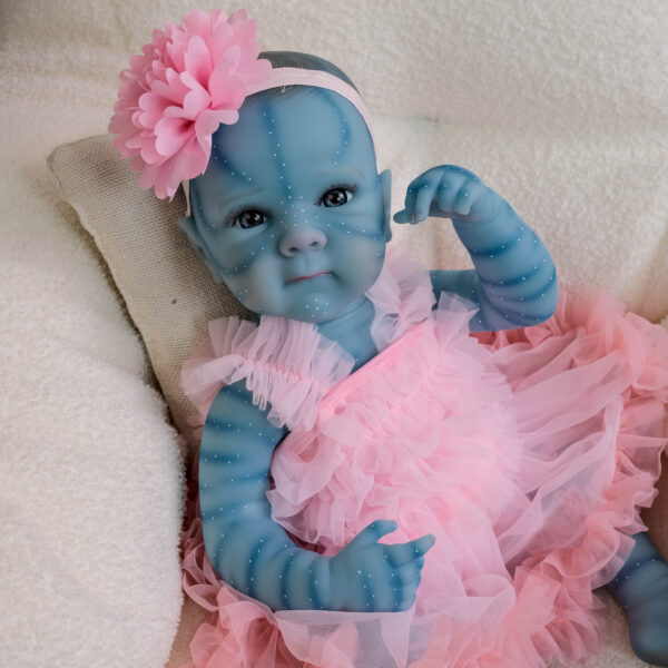 Bambola Reborn Zara Avatar 49cm — Stile Na'vi Awake Bagnabile Completa con Tutu Rosa