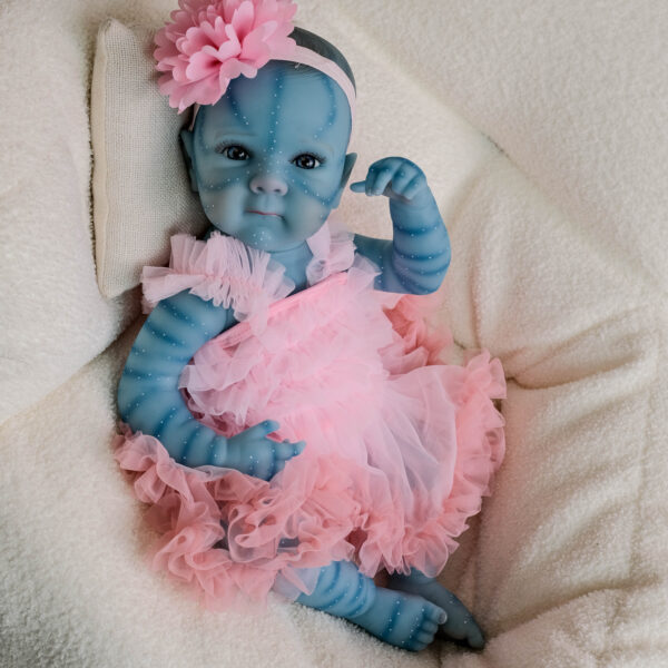 Bambola Reborn Zara Avatar 49cm — Stile Na'vi Awake Bagnabile Completa con Tutu Rosa