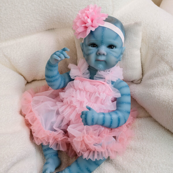 Bambola Reborn Zara Avatar 49cm — Stile Na'vi Awake Bagnabile Completa con Tutu Rosa
