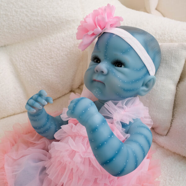 Bambola Reborn Zara Avatar 49cm — Stile Na'vi Awake Bagnabile Completa con Tutu Rosa