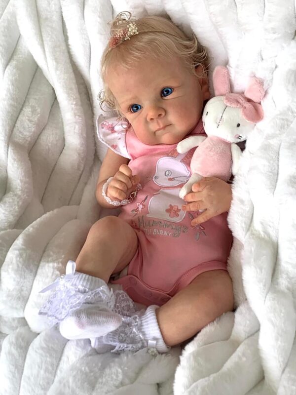 Bambole Reborn Femmine Martina 5 Bambola Reborn Martina 45cm vestito rosa con coniglietto e calzini in pizzo