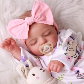 Bambola Reborn Valeria 46cm — Occhi Chiusi Sleeping, Capelli Dipinti a Mano