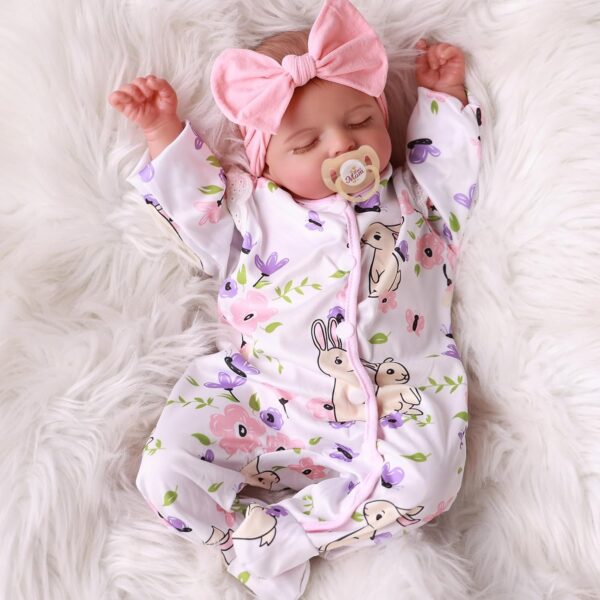 Bambole Reborn Femmine Valeria 2 Bambola Reborn Valeria neonata sleeping con body floreale coniglietti braccine alzate