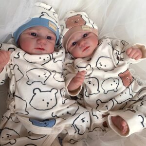 Bambole Reborn Gemelli Ana e Luigi — Coppia Awake 49cm con Occhi Azzurri e Marroni