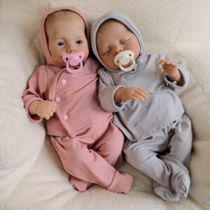 Bambole Reborn Gemelli Lola e Nicola — Coppia 48cm con Espressioni Speculari Awake/Dormiente dettaglio