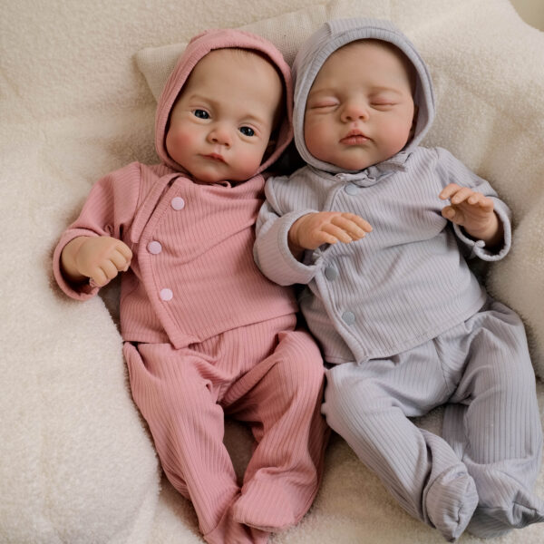 Bambole Reborn Gemelli Lola e Nicola — Coppia 48cm con Espressioni Speculari Awake/Dormiente