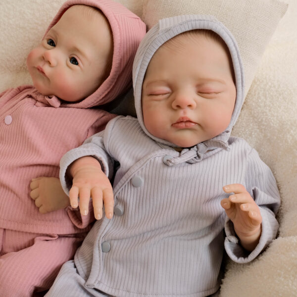 Bambole Reborn Gemelli Lola e Nicola — Coppia 48cm con Espressioni Speculari Awake/Dormiente