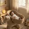 Bambole Reborn Grandi Chloe 2 Bambola Reborn Chloé nursery lifestyle cesto con libri e cavallino a dondolo