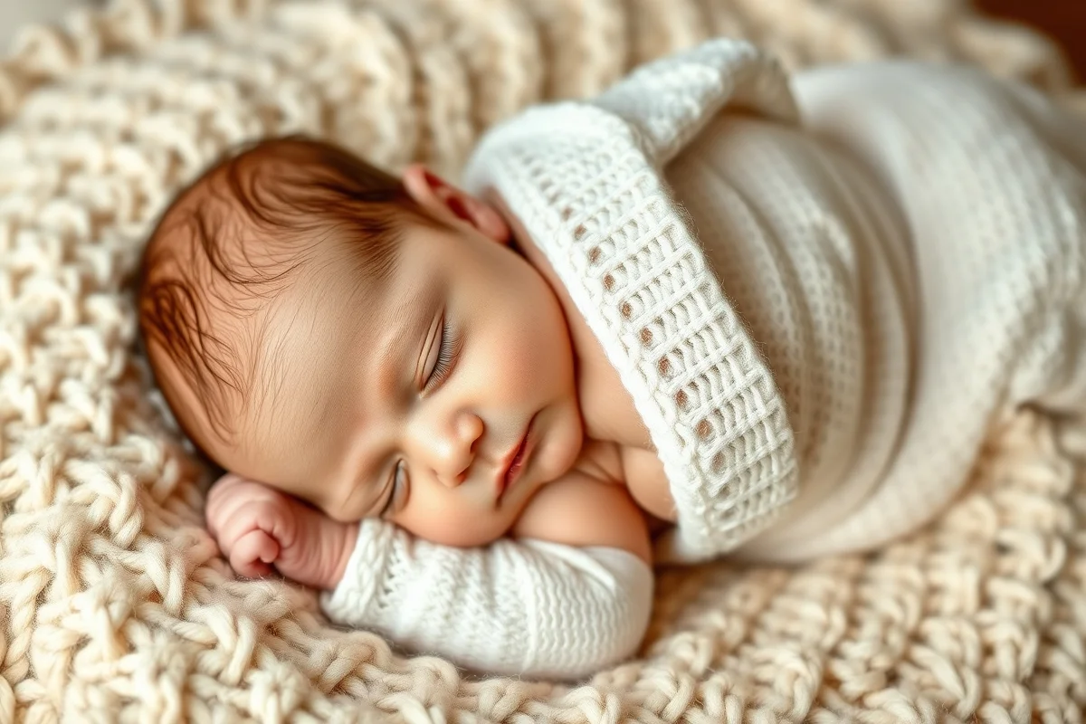 bambola che sembra vera neonato che dorme in outfit bianco lavorato a maglia